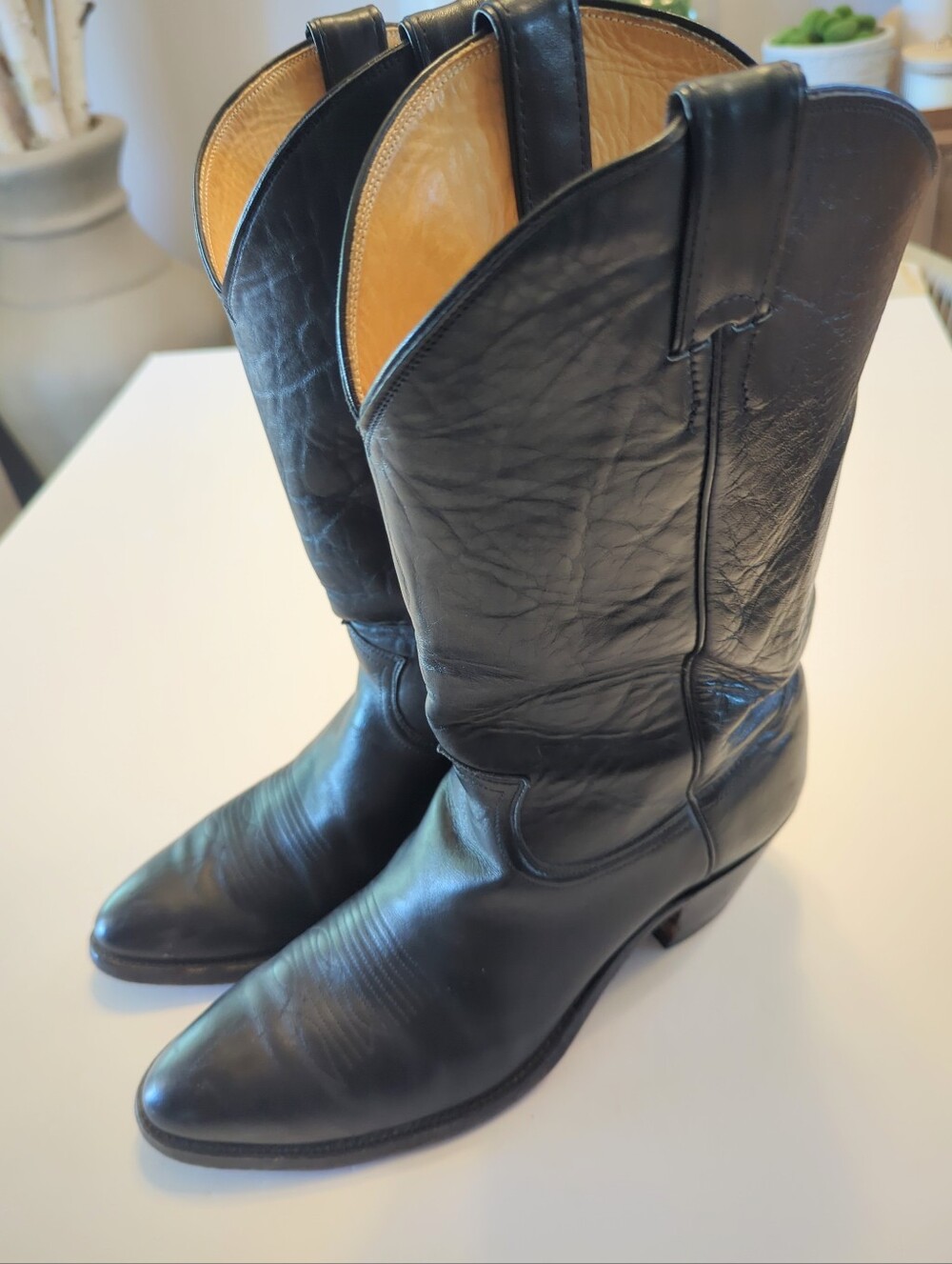 Vintage Justin Cowboy Western 12" Round Leather Boots Size 11D Black 3536 GUC